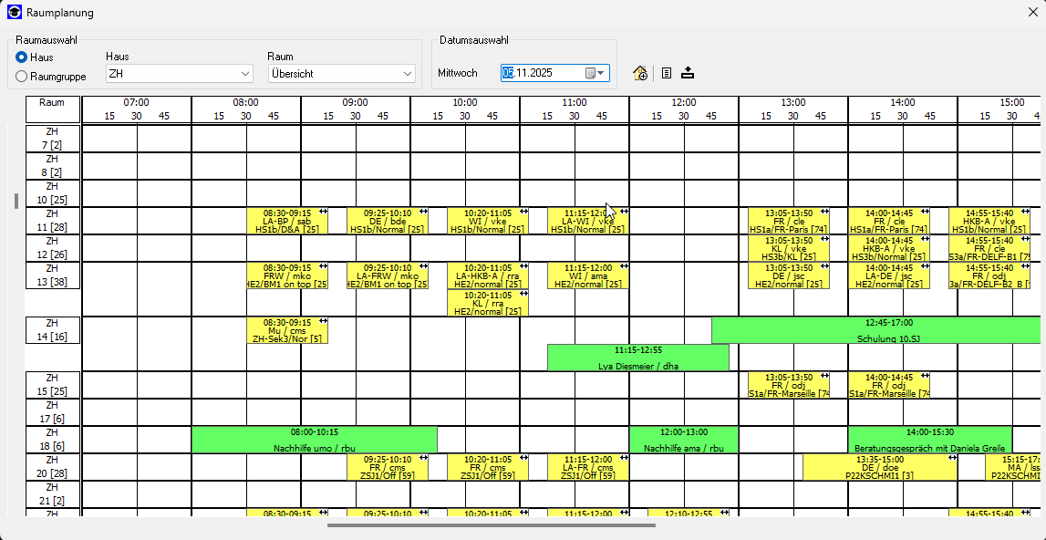 Raumplanung SMT School Professional Schulverwaltungssoftware Schweiz