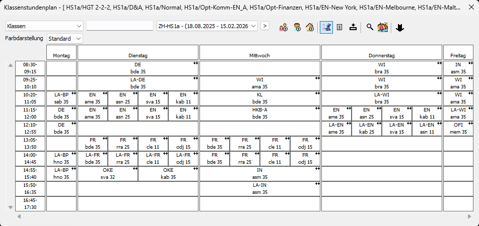 Klassenstundenplan SMT School Professional Schulverwaltungssoftware Schweiz