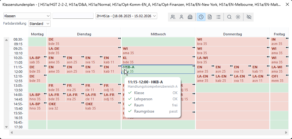 Klassenstundenplan SMT School Professional Schulverwaltungssoftware Schweiz