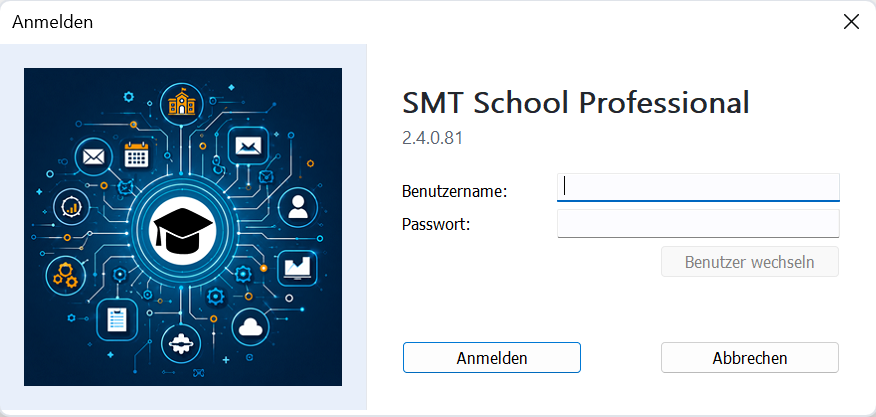 Login Anmeldefenster SMT School Professional Schulverwaltungssoftware Schweiz